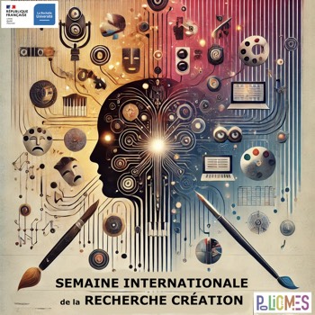 DJ facing a crowd at his deck. Photo with a purple hue